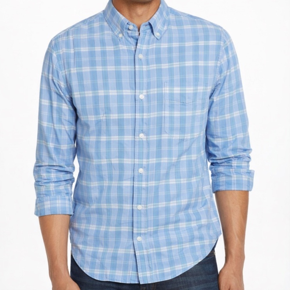Bonobos Cotton Blue Plaid Slim Fit Button Down Pocket Sport Shirt L/Sleeve Med